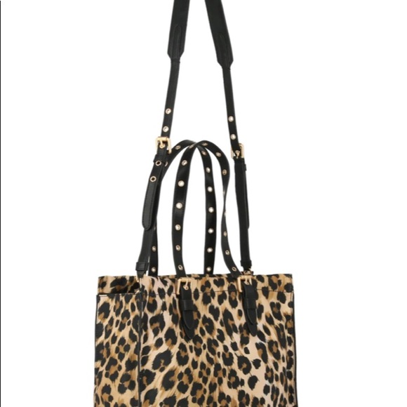 SOLD⛔️Authentic MOSCHINO leather/cotton cheetah print top zip tote/Crossbody - Picture 9 of 16